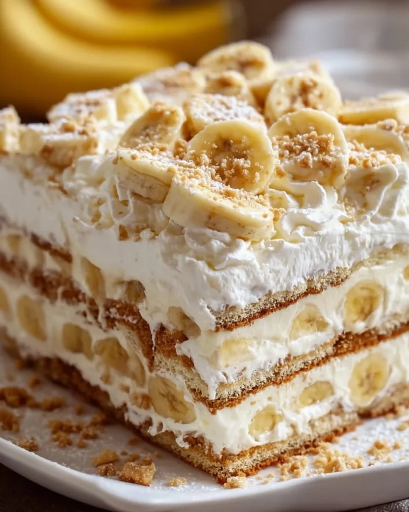 Delicious Banana Icebox Cake with layers of bananas and cream