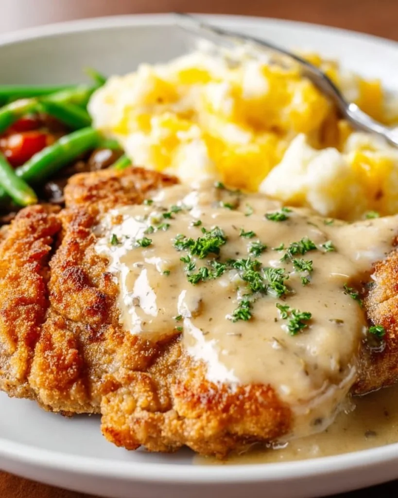 Delicious Chicken Fried Steak served with gravy and sides