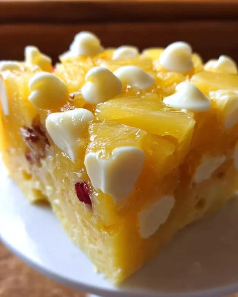 Pineapple Upside Down Cake Fudge topped with cherries and pineapple slices