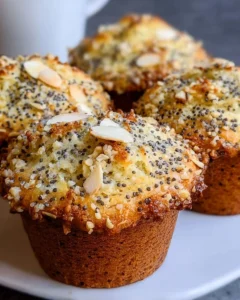 Bakery-style almond poppy seed muffins freshly baked and ready to enjoy