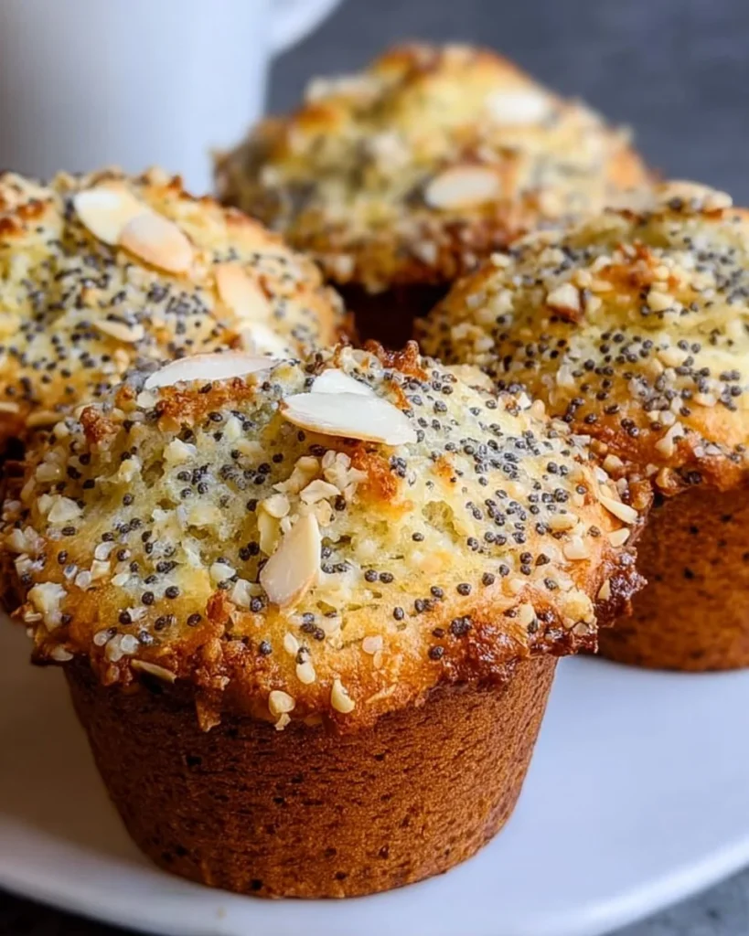 Bakery-style almond poppy seed muffins freshly baked and ready to enjoy