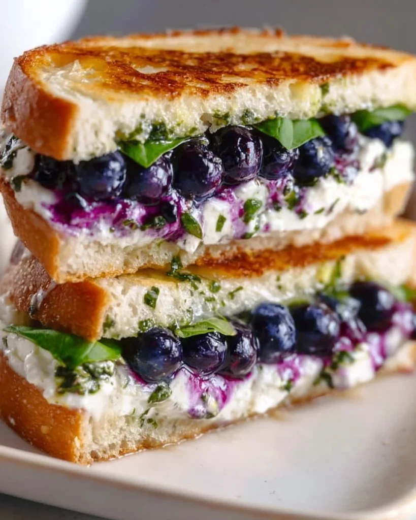 Blueberry Basil Goat Cheese Panini on a rustic plate