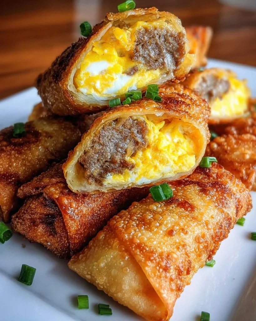 Crispy breakfast egg rolls filled with eggs and vegetables