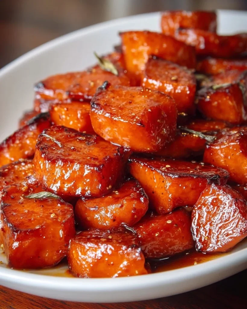 A delicious serving of homemade candied yams with marshmallows