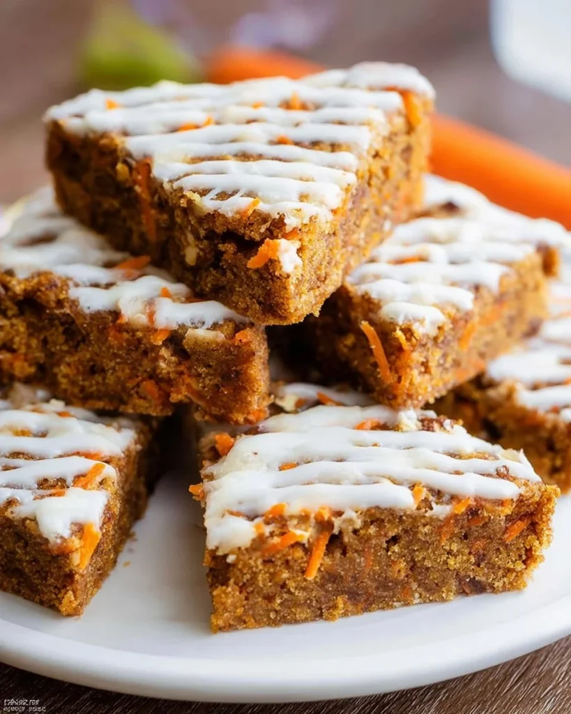 Delicious homemade carrot cake bars topped with cream cheese frosting