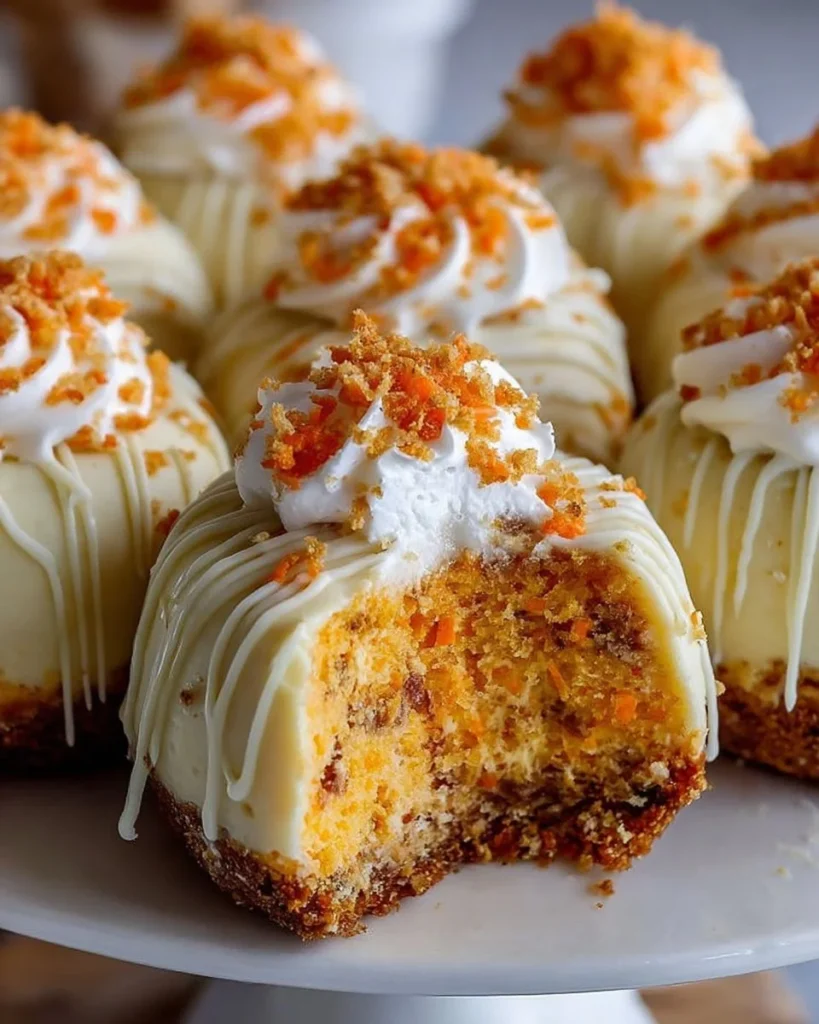 Delicious Carrot Cake Cheesecake Bites topped with cream cheese frosting