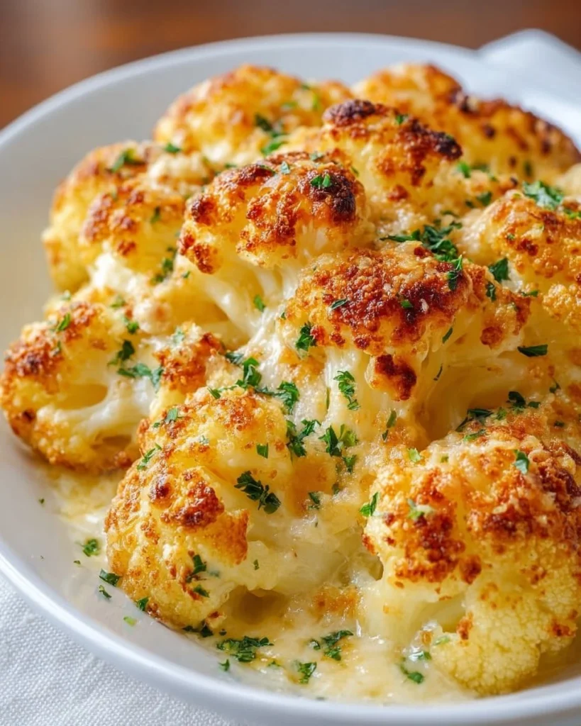 Delicious Cauliflower Au Gratin baked to perfection with cheese and breadcrumbs.