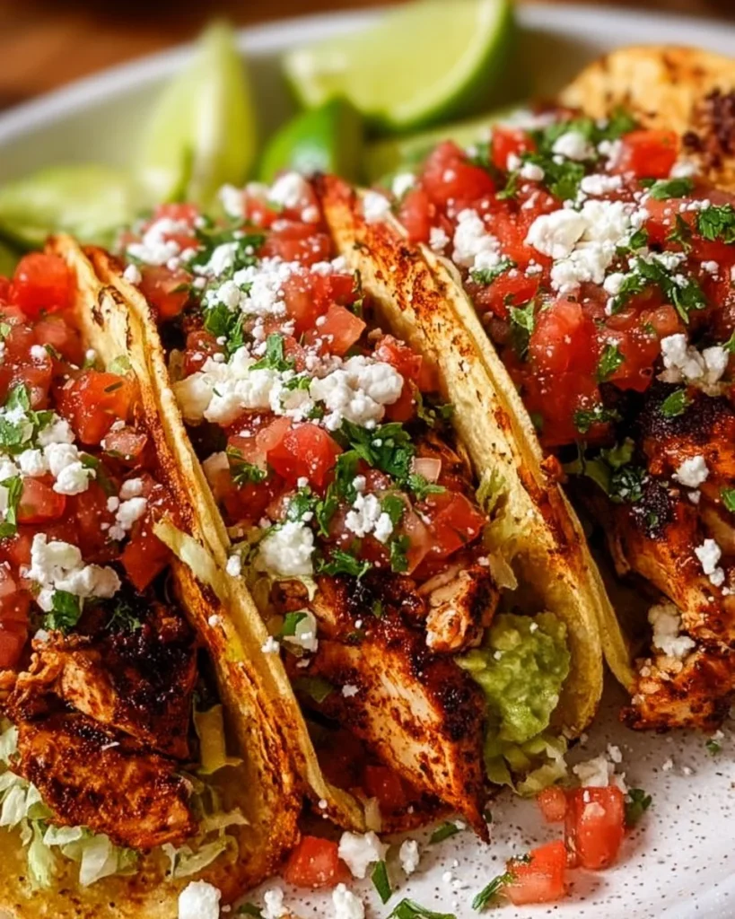 Plate of Chicken Street Tacos topped with fresh ingredients