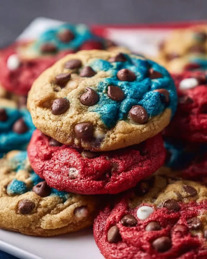 Colorful marble chocolate chip patriotic cookies for festive celebrations
