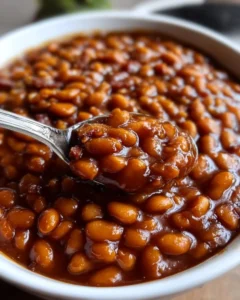 Delicious crockpot baked beans served in a bowl