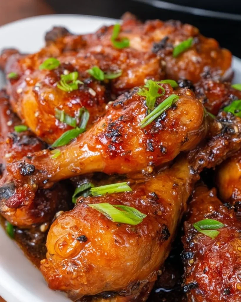 Crockpot Honey Garlic Chicken Drumsticks cooking in a slow cooker