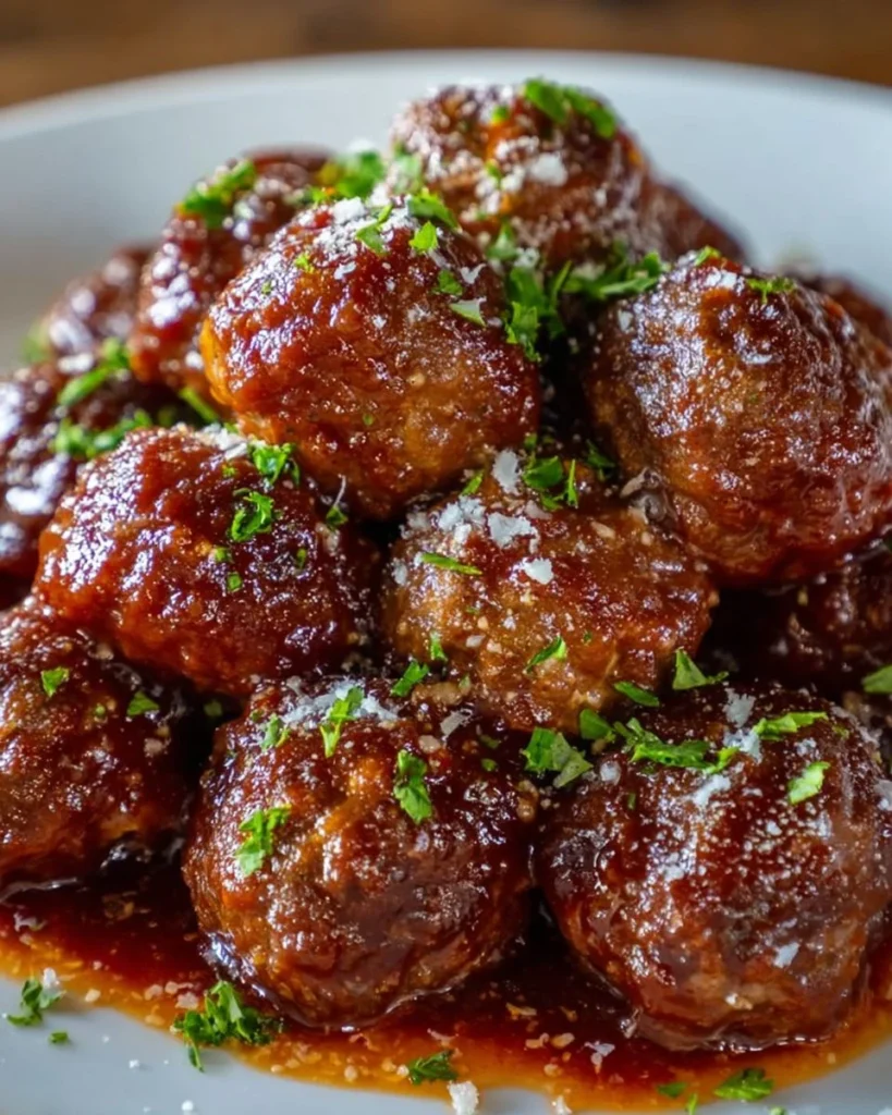 Delicious easy crockpot meatballs cooking in a slow cooker
