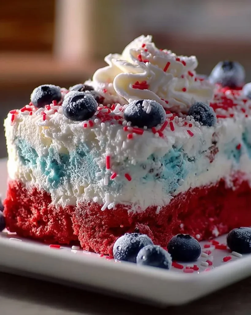 Frozen 3 USA Flag Colors Ice Cream Cake with vibrant red, white, and blue layers