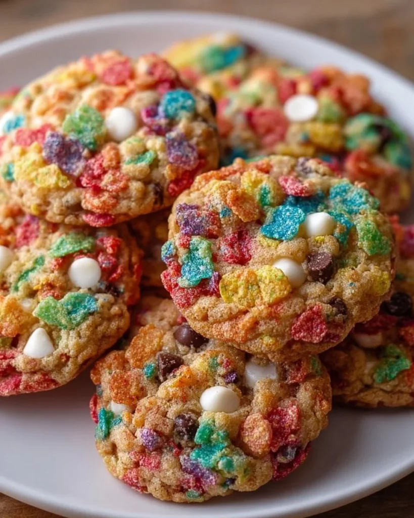 Delicious Fruity Pebbles Cookies fresh from the oven, colorful and fun dessert.