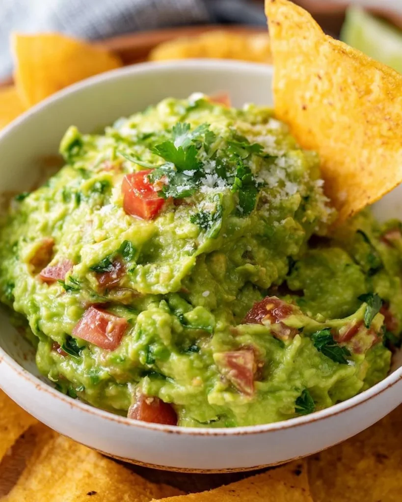 Delicious homemade guacamole dip made with fresh avocados and spices