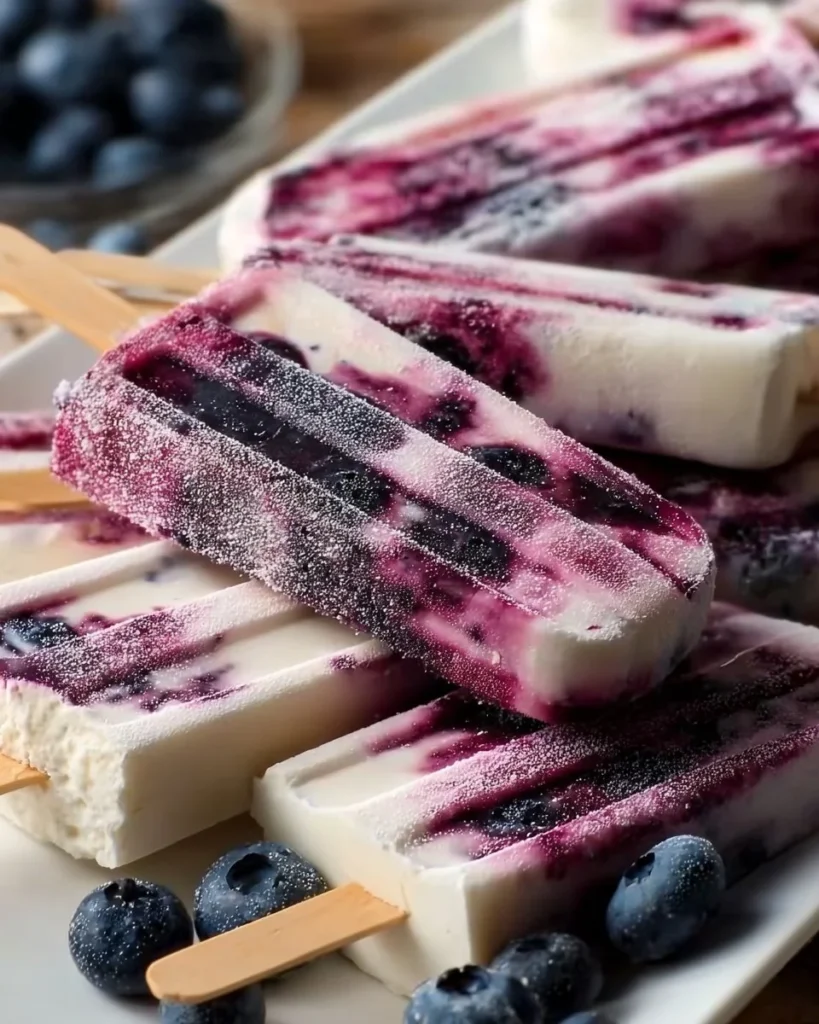 Healthy blueberry yogurt ice pops with fresh blueberries