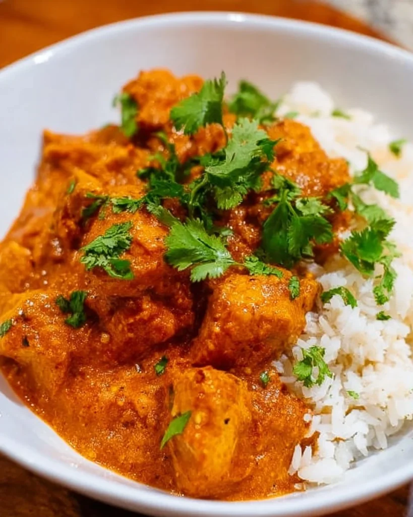 Delicious Instant Pot Chicken Tikka Masala served with rice