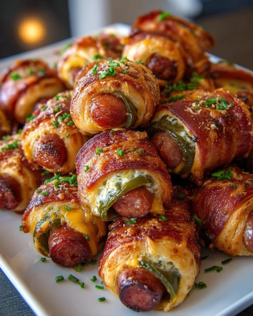 Jalapeño popper pigs in a blanket ready to serve as a tasty appetizer.