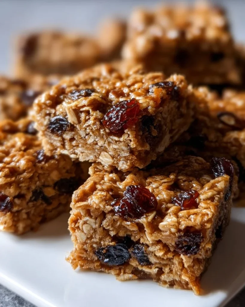 Delicious homemade oatmeal raisin bars ready to be enjoyed