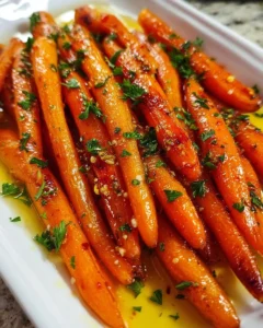 Plate of orange honey glazed carrots garnished with parsley
