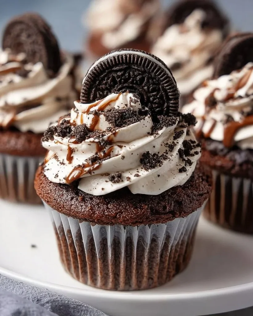 Delicious Oreo Cupcakes with creamy frosting and cookie crumbles