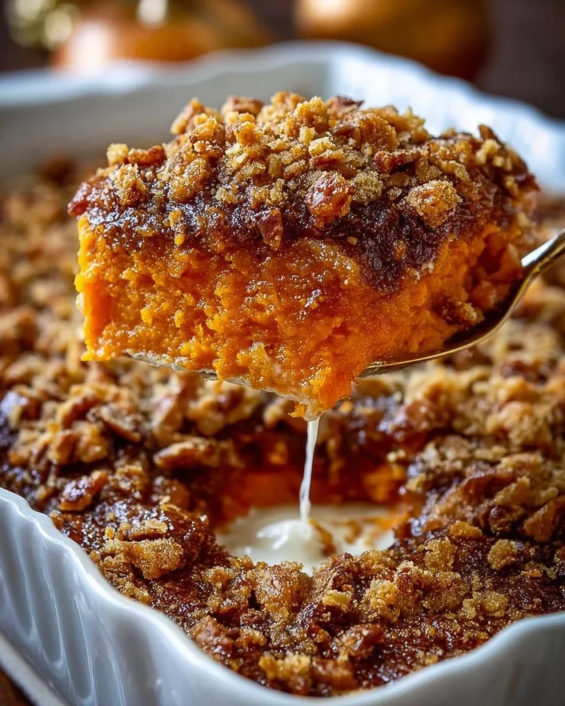 Savory sweet potato casserole dish topped with marshmallows and pecans