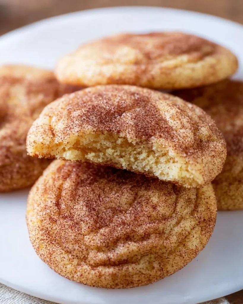 Delicious Snickerdoodle Cookies coated in cinnamon sugar on a plate
