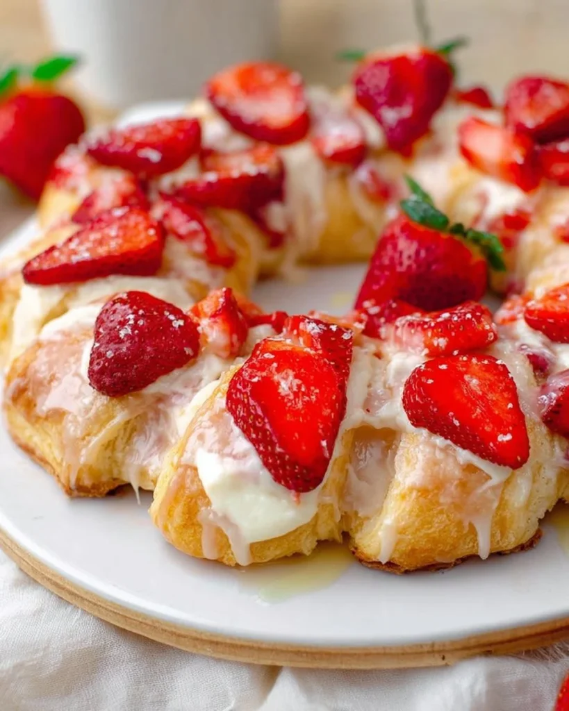 Strawberry Lemon Cream Cheese Crescent Ring served on a plate