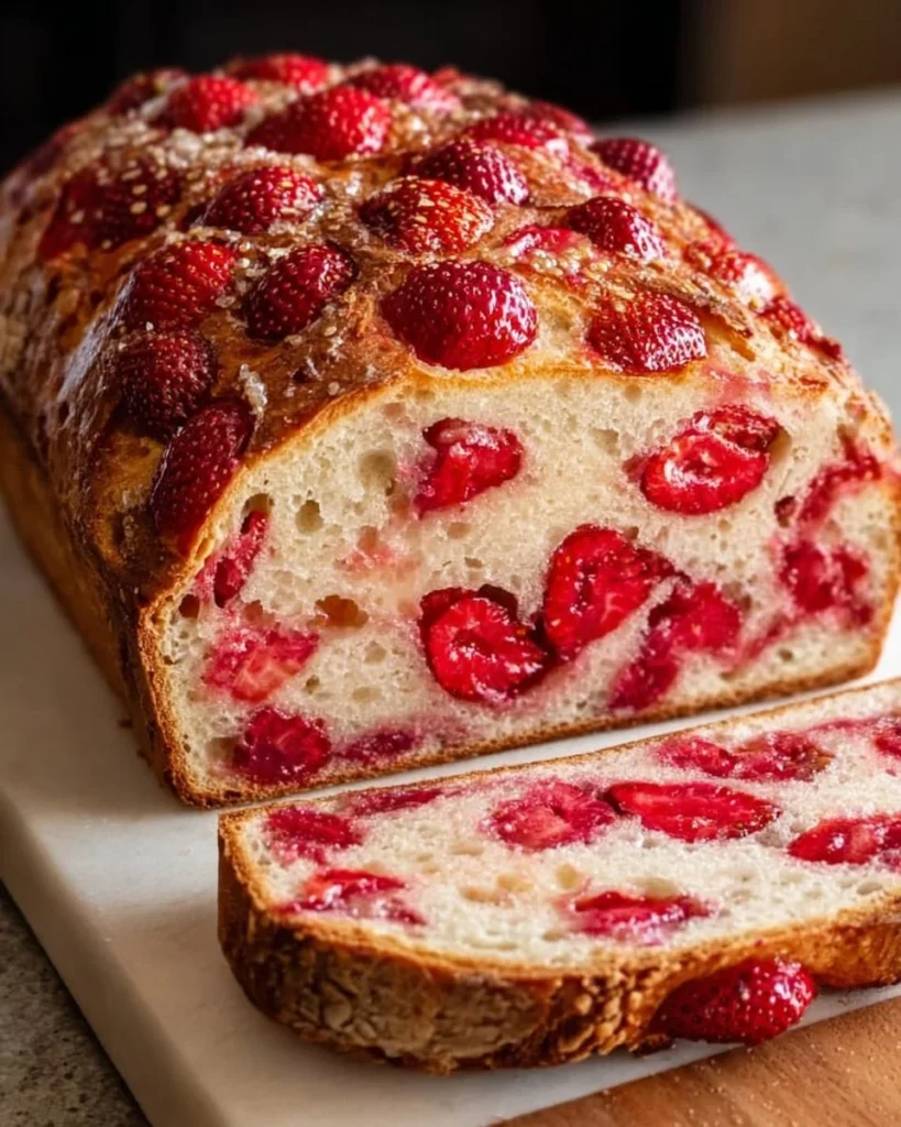 Freshly baked strawberry sourdough bread with a golden crust