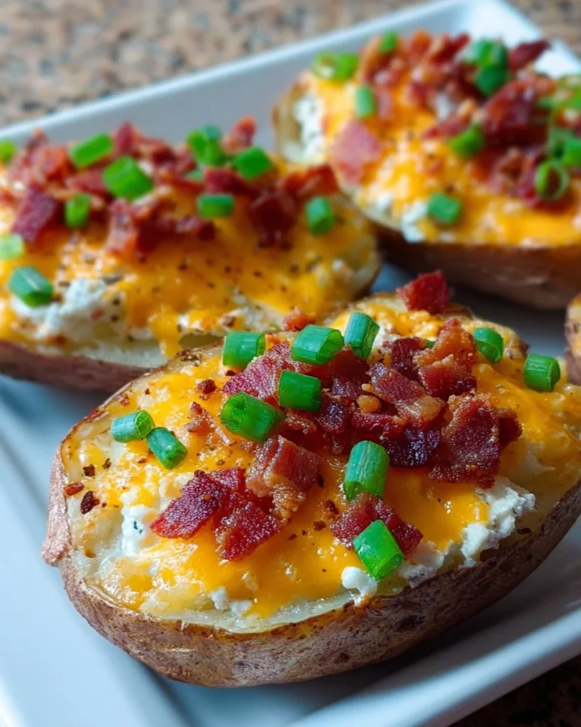 Delicious Twice Baked Potato Casserole topped with cheese and herbs