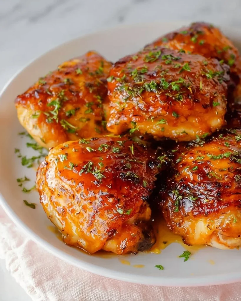 Apricot Jam Crockpot Chicken dish served on a plate with garnish