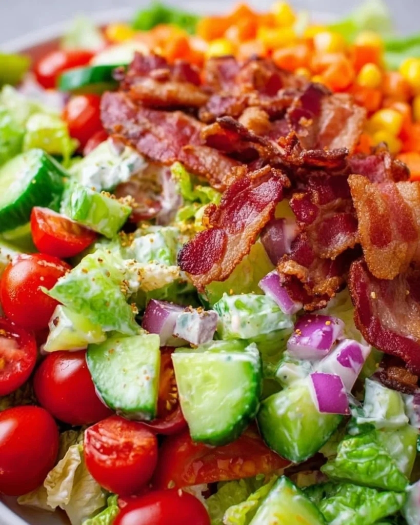 Fresh BLT chopped salad with bacon, lettuce, and tomatoes