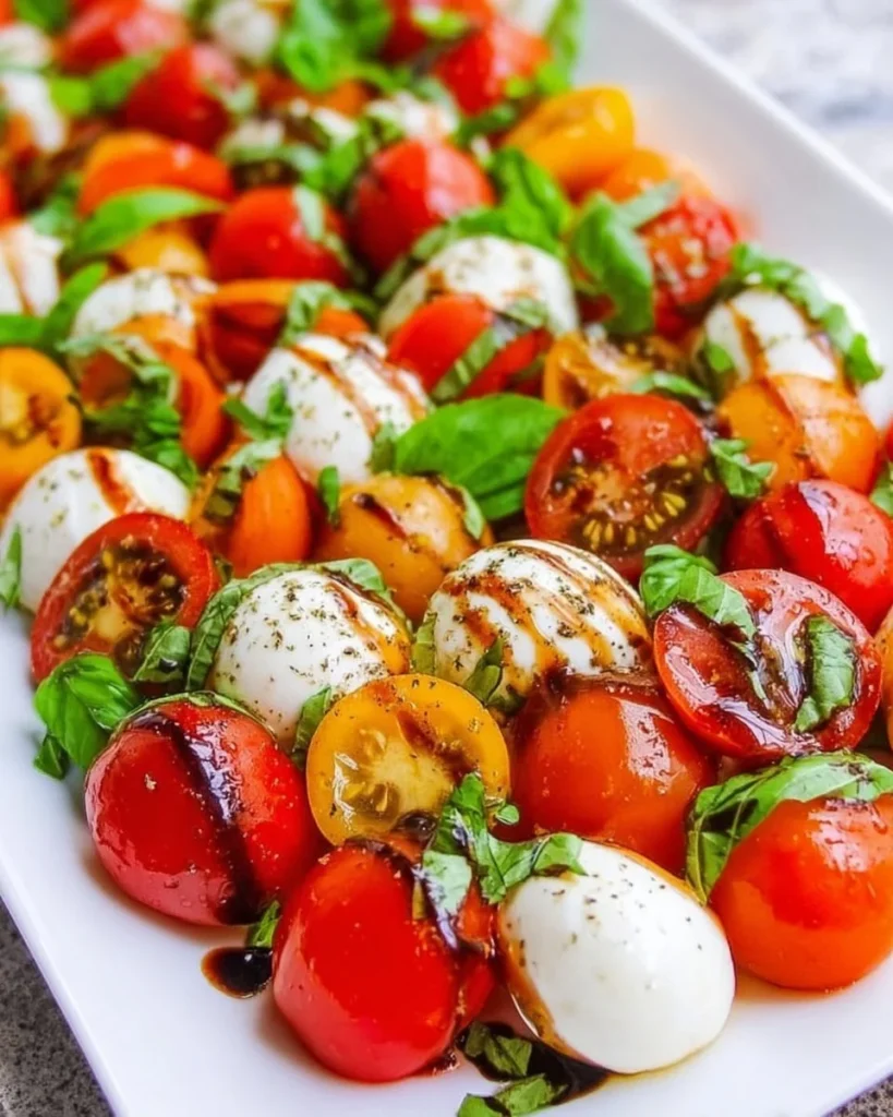 Delicious Caprese Salad with tomatoes, mozzarella, and fresh basil