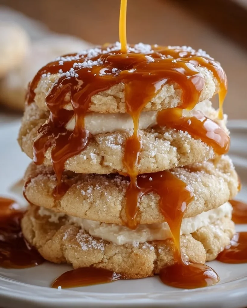 Delicious Caramel Cheesecake Cookies topped with drizzled caramel.
