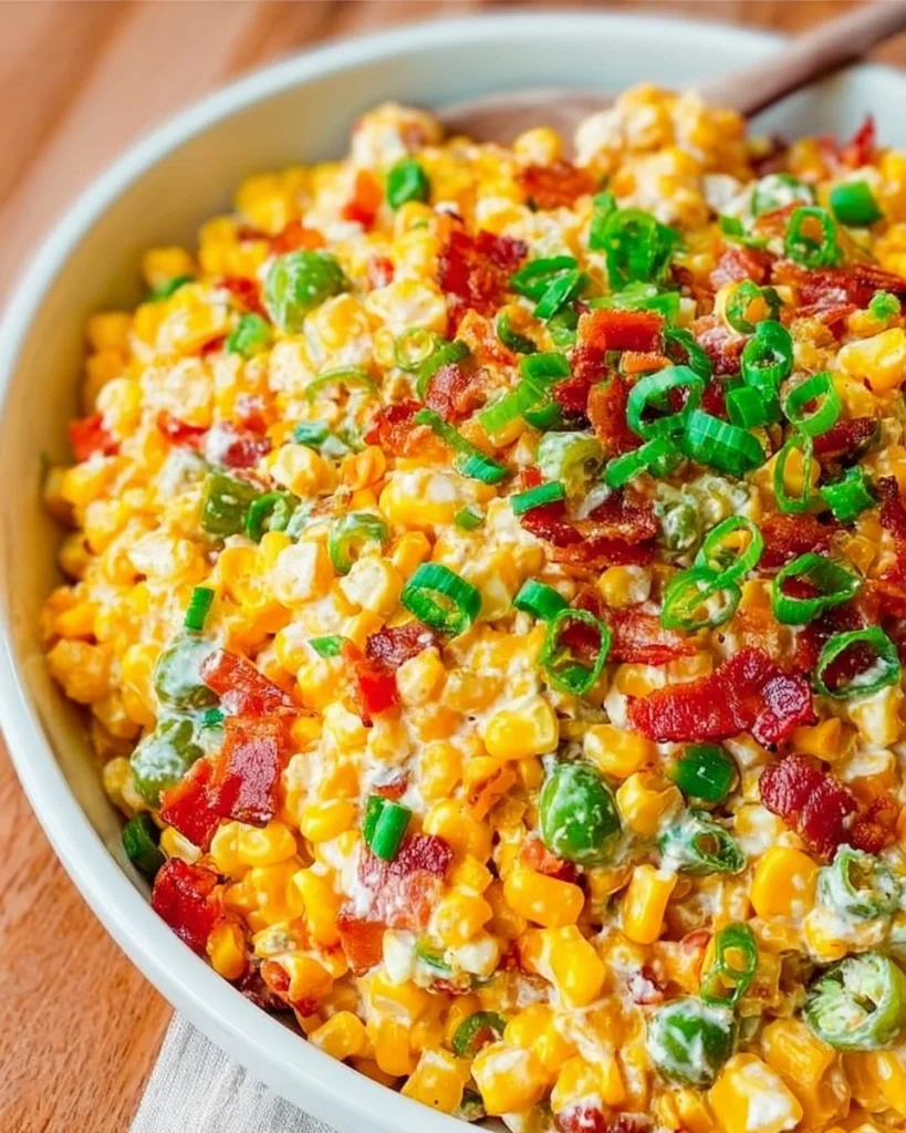 Delicious Corn Bacon Salad with crispy bacon and sweet corn