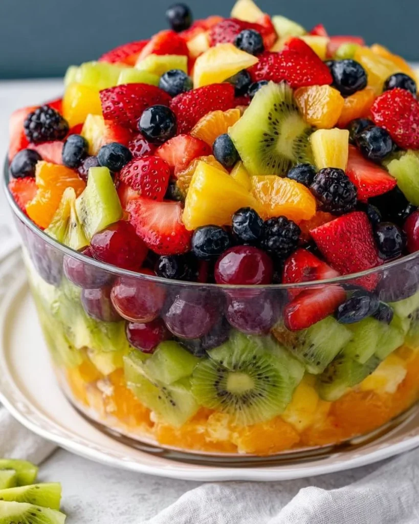 Bowl of colorful easy fruit salad made with fresh fruits