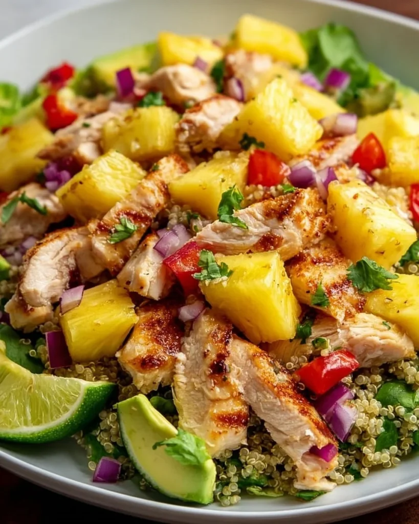 Delicious Hawaiian Chicken Salad served with tropical ingredients and colorful presentation.