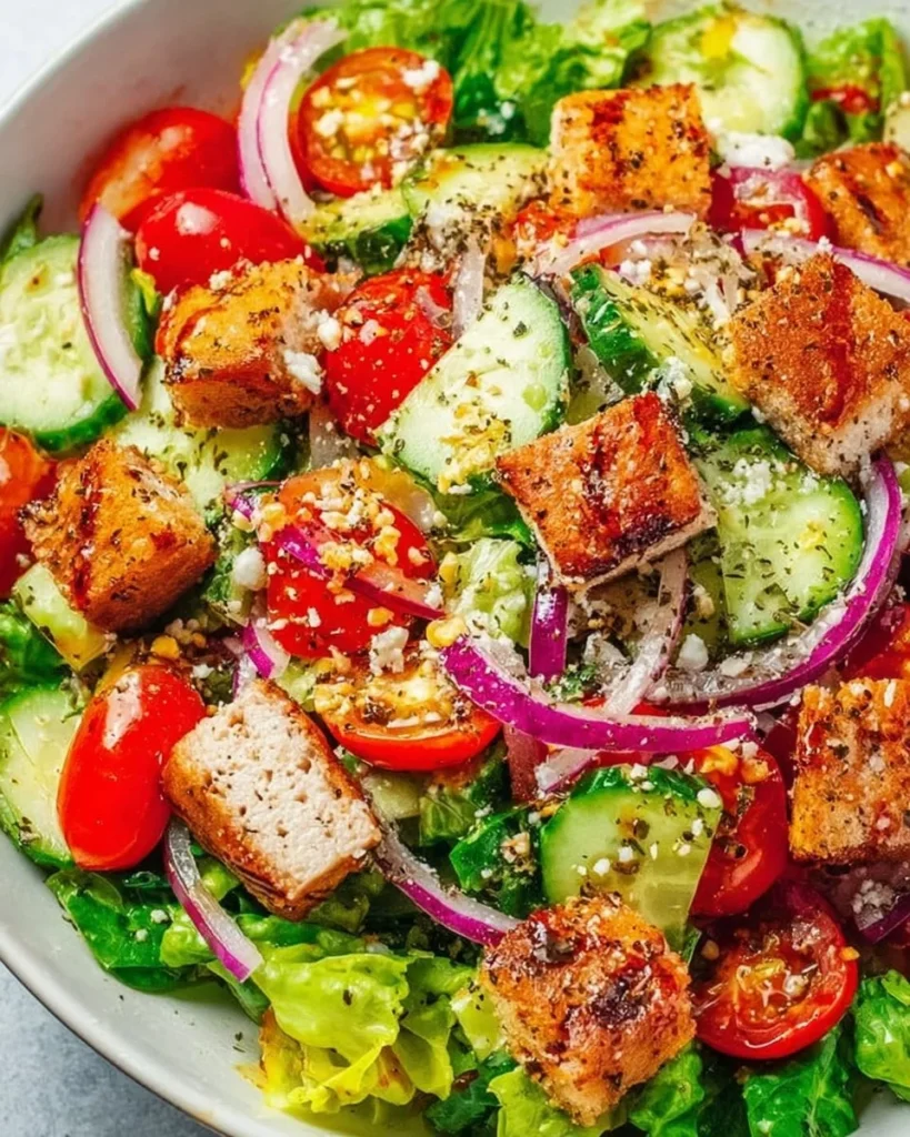 Fresh house salad with greens, vegetables, and dressing served in a bowl
