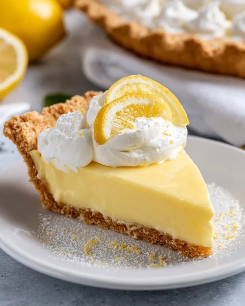 Delicious lemon cream pie with a creamy filling and lemon zest garnish