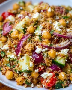 Mediterranean Chickpea Quinoa Salad with fresh vegetables and herbs