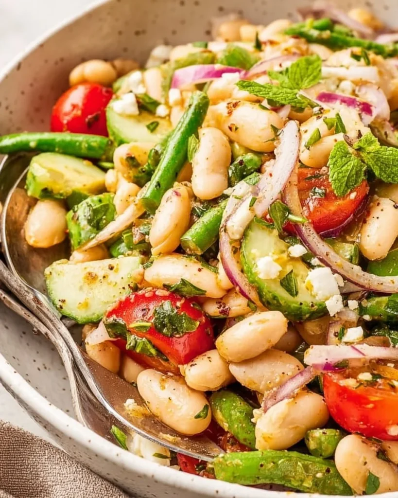 Mediterranean white bean salad with fresh vegetables and herbs