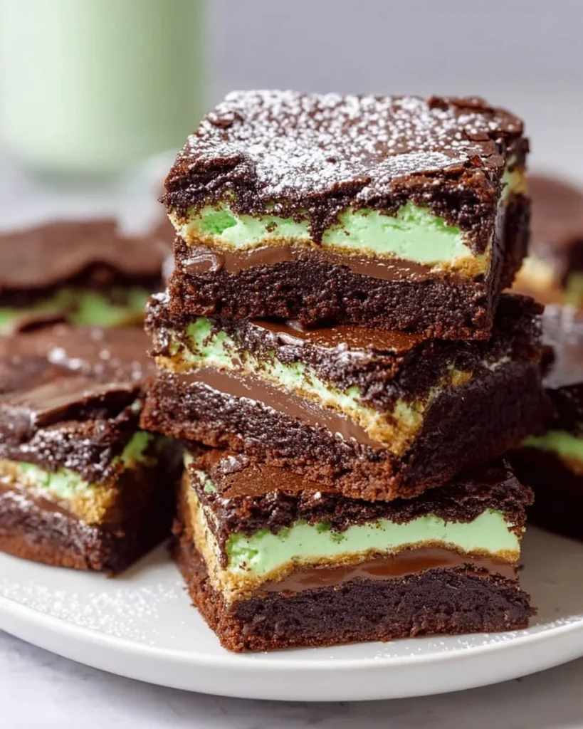 Delicious Mint Aero Brownies topped with mint chocolate.