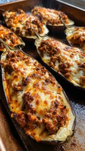 Delicious stuffed eggplant boats filled with herbs and spices
