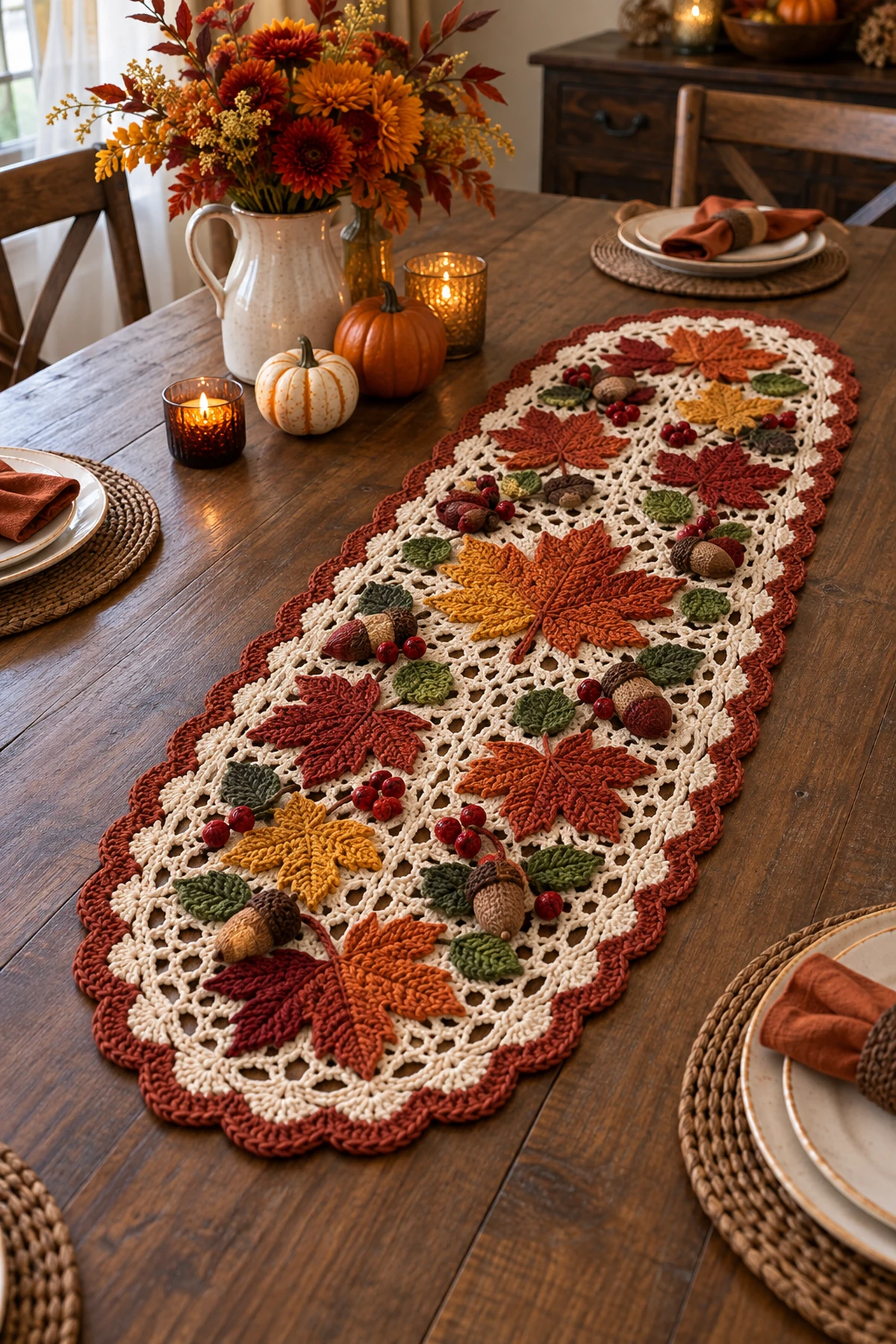 Autumn Maple Leaf Table Centerpiece Pattern: final lifestyle view.