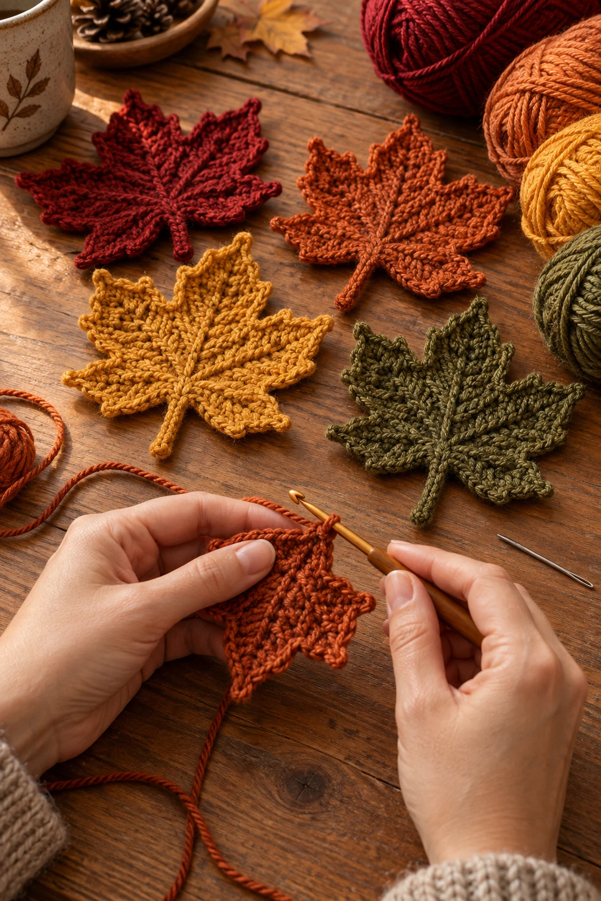 Autumn Maple Leaf Table Centerpiece Pattern: progress 01 view.