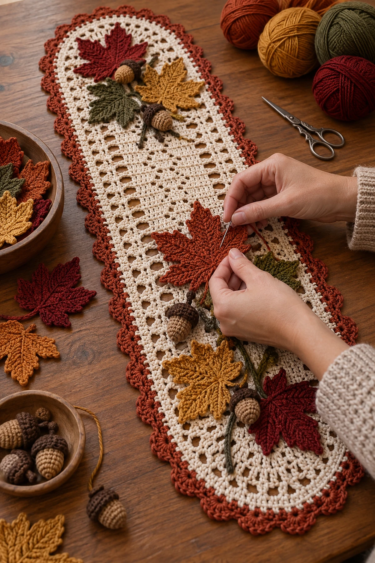 Autumn Maple Leaf Table Centerpiece Pattern: progress 02 view.