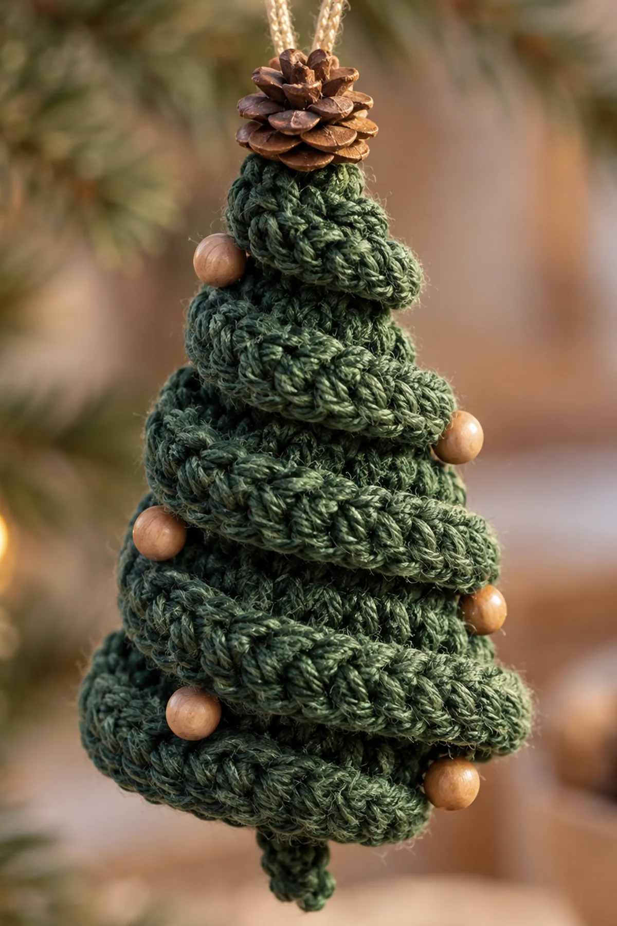 Crochet detail for Beaded Spiral Pine Ornament