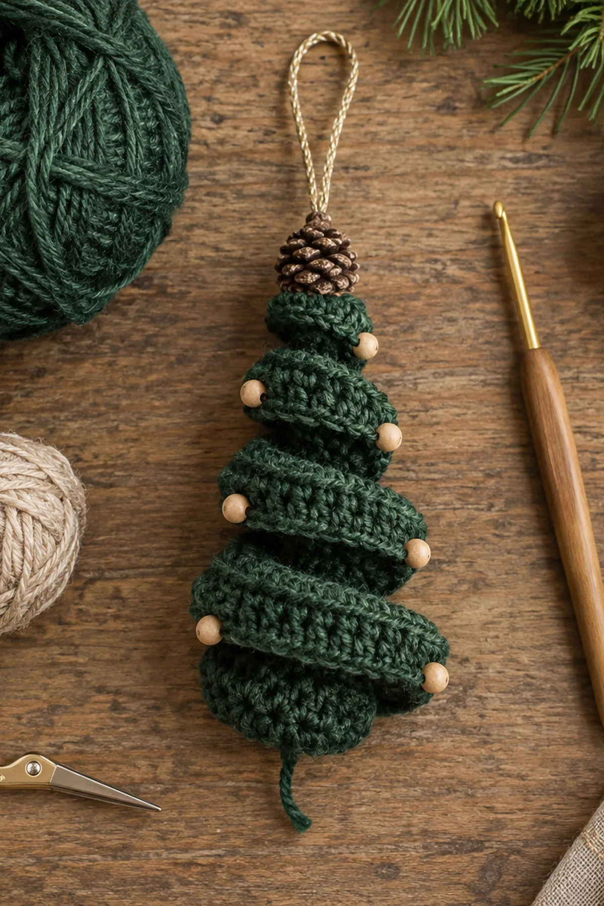 Materials for Beaded Spiral Pine Ornament