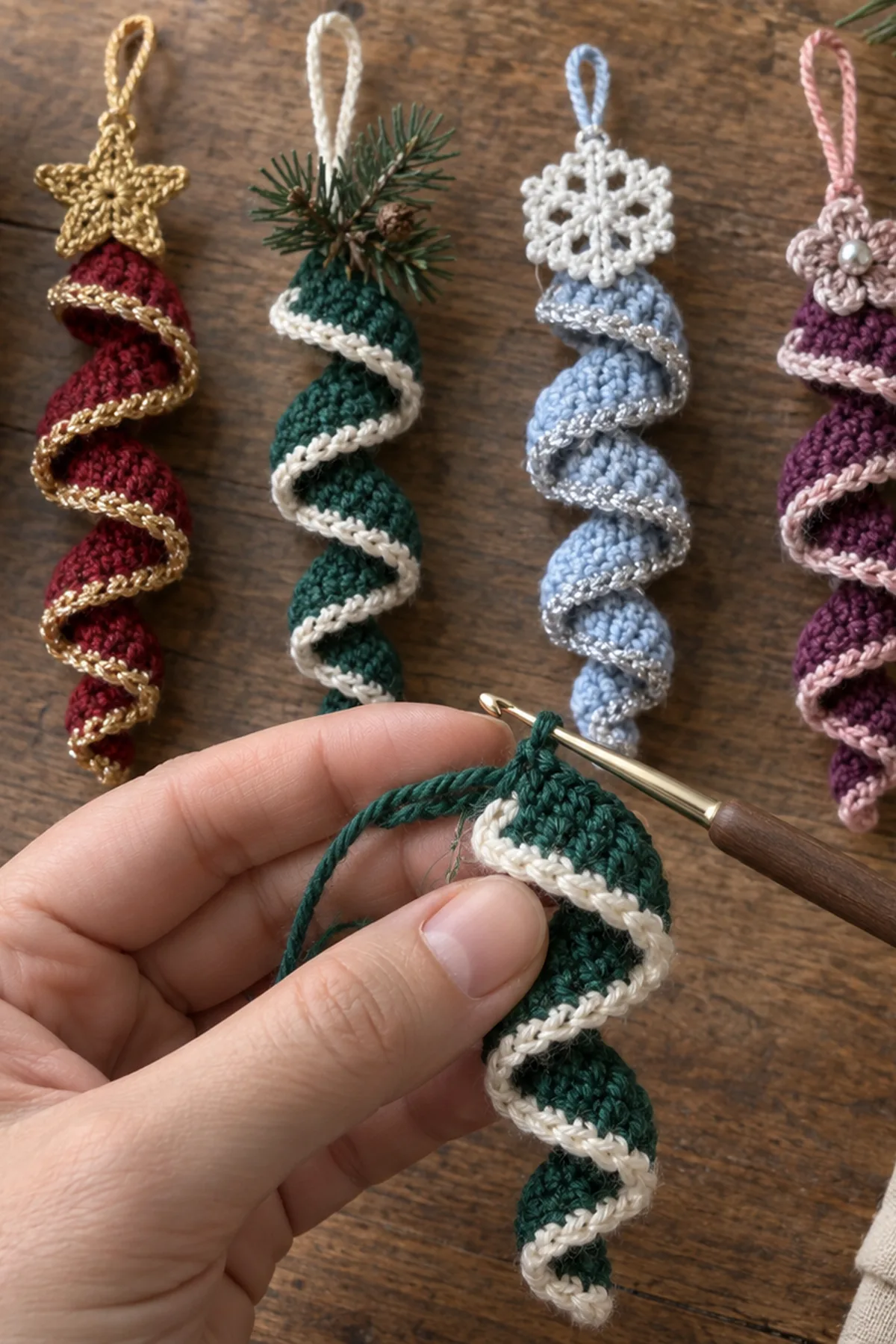 Assembly pieces for Christmas Crochet Spiral Ornaments