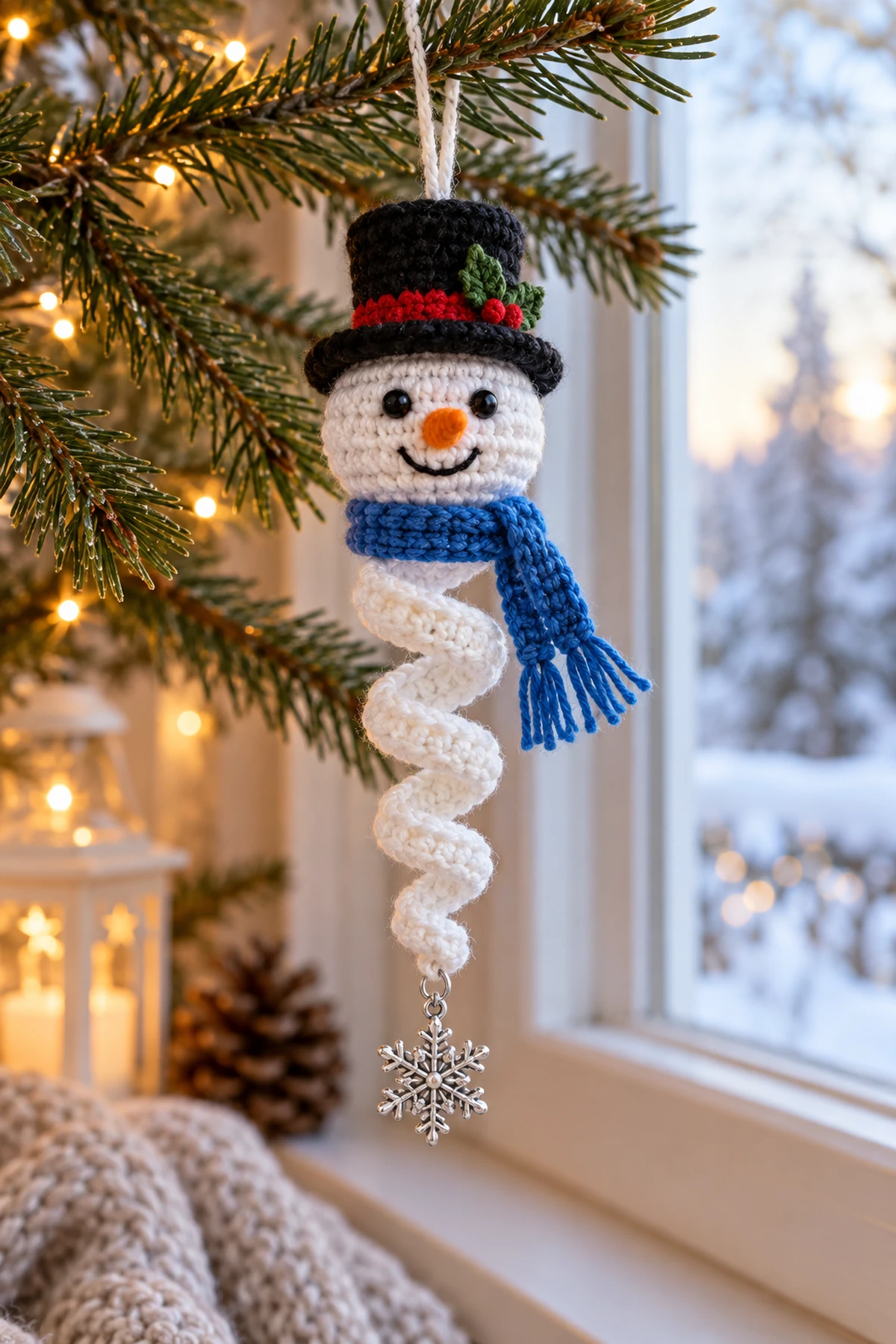 Christmas Snowman Winter Spiral Free Pattern: final lifestyle view.